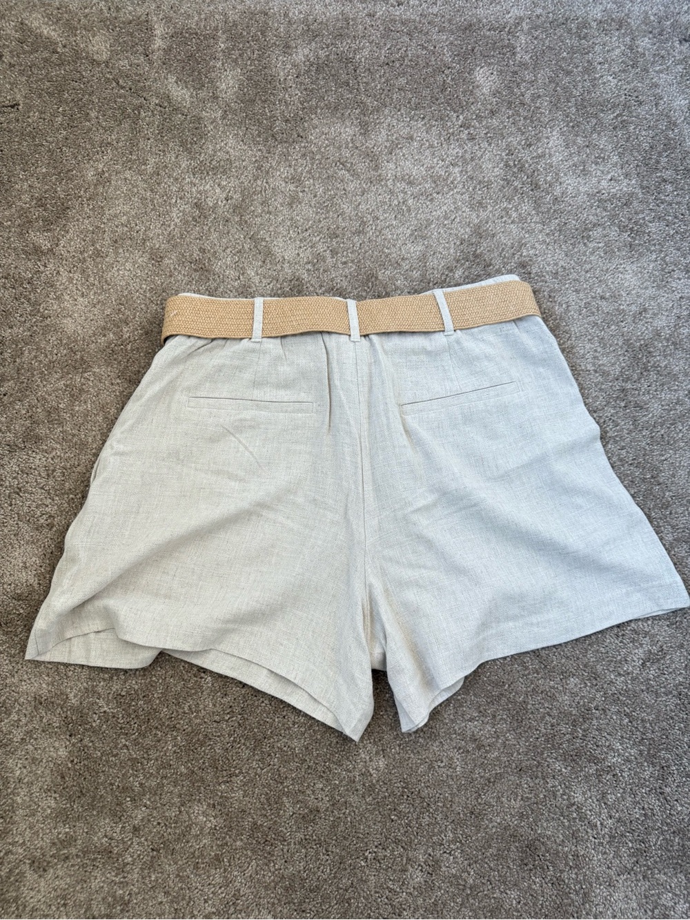 Nine West Cream Linen-Blend High-Rise Shorts with Tan Belt - Picture 4 of 4